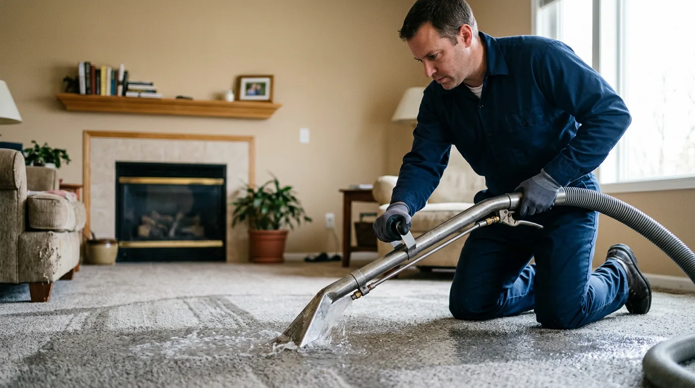 Water damage restoration technician working near Lone Jack, MO